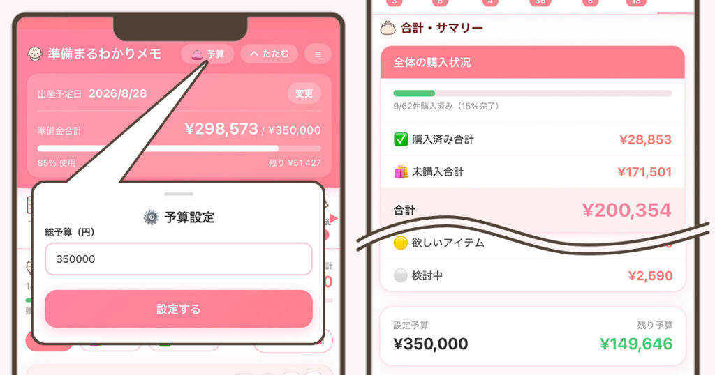 予算設定の画面