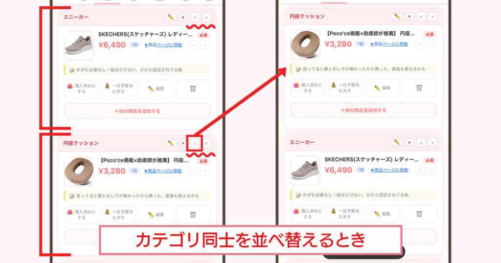 カテゴリ同志を並び替える時の画像